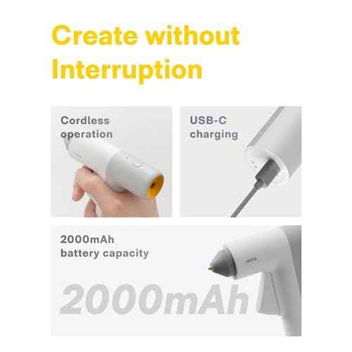 HOTO Cordless Hot Glue Gun, Minimalist Style, 30s Heating Fast, Smart Power-off, Compact Size, Intelligent Temperature Control, USB-C Rechargeable,10 Glue Sticks for Crafts, DIY Arts, Home Repairs