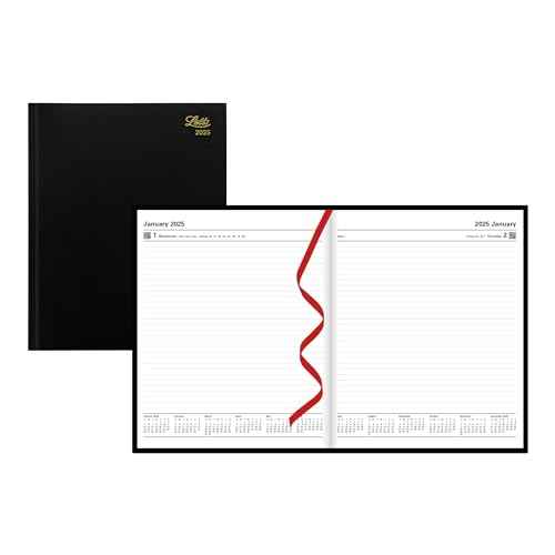 Letts of London Standard Quarto Day to a Page Planner in Leather-Look Hard Cover, 10.25-inch Length, Black, Office and School Supplies