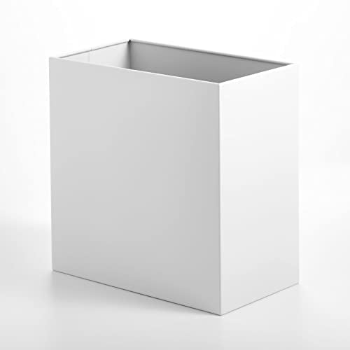 mDesign Small Steel Rectangular 2.4 Gallon/9.1 Liter Trash Can, Waste Basket for Bathroom, Bedroom, Home Office - Holds Garbage, Recycling, Household Items - Linn Collection - White
