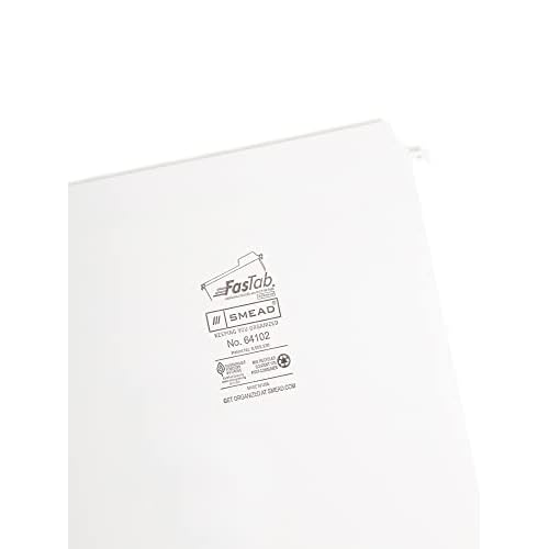 Smead FasTab Hanging File Folder, Straight-Cut Built-in Tab, Letter Size, White, 20 per Box, (64102)