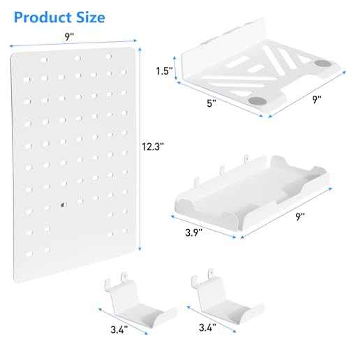 MAXECHO Desk Side Storage Holder, Metal Pegboard, Above or Under Desk Laptop Mount, Table Side Hanging File Organizer, Clamp On Cable Management Tray, Peg Board for Gaming, Office