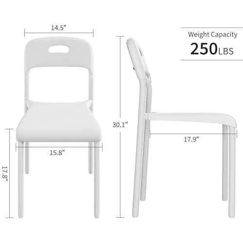 IDEALHOUSE Stackable Dining Chairs Set of 2, Kitchen Chair with Metal Legs and Ergonomic Plastic Seat, Waterproof & Stain-Resistant, Suitable for Outside, Office, Living Room, Easy Assembly, White