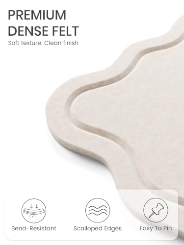 Fluxynara Oatmeal Scalloped Felt Bulletin Board 23.6 x 17.1 inches Modern Wall Organizer