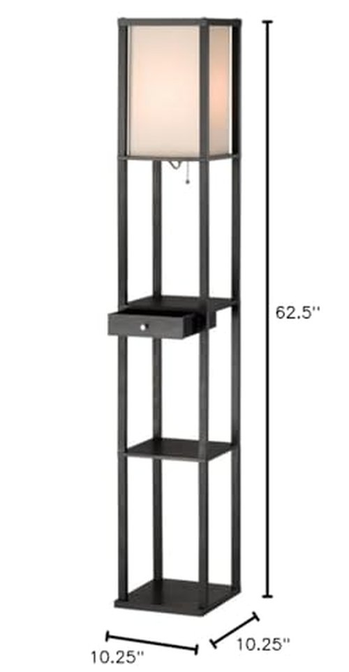 Adesso Parker Floor Lamp – Tall Lighting Equipment with 3 Storage Shelves and 1 Drawer. MDF Made, Smart Switch Compatible. Tools and Home Improvement
