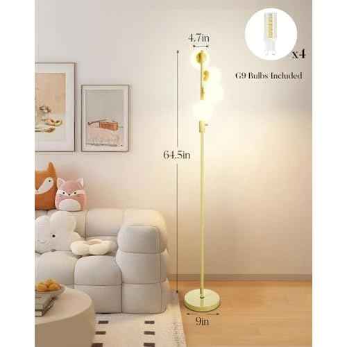 Lightdot 64IN Dimmable (Brightness Adjustable) Globe Floor Lamp, Standing Lamps with 4PCS 3000K G9 Bulbs Soft Warm White Eye Care, Mid Century Modern Floor Lamp for Living Room-Green