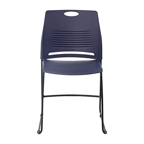 Flash Furniture HERCULES Series Commercial Stack Chair - 660 lb. Capacity - Durable Navy Perforated Plastic Back - Black Powder Coated Steel Sled Base