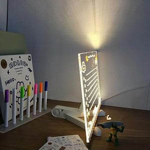 Lumiboard Led Drawing Board, Erasable Drawing Board with Night Light, 2025 New Luminous Acrylic Message Board, LED Writing Board with Adjustable Stand and 7 Pens for Office Home (20*20cm / 7.8*7.8in)
