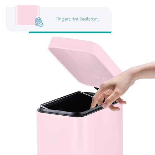 Home Zone Living 1.3 Gallon Small Bathroom Trash Can with Lid and Step Pedal, Stainless Steel Wastebasket with Slim Design for Home and Office, Matte Pink, 5 Liters