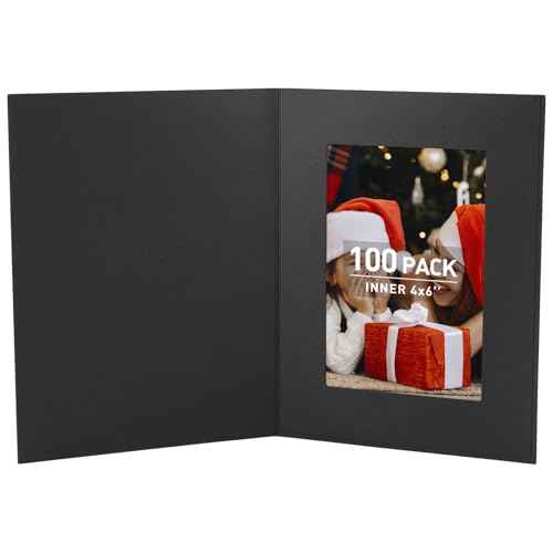 Golden State Art, Pack of 100, 4x6 Photo Folders, Cardboard Picture Frame, Paper Frame Cards, Greetings/Invitation Special Events: Graduation, Christmas, Wedding (Black)