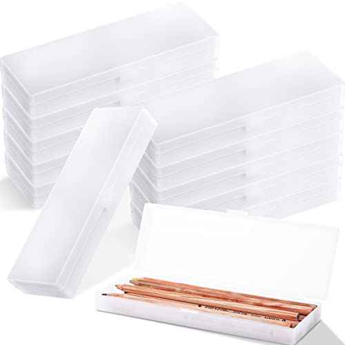 Crtiin 50 Pcs Pencil Boxes Bulk Plastic Clear Pencil Case Box for School Bulk Storage with Hinged Lid for Students School Office Supplies Organization(7.17 x 2.36 x 0.94 Inch)