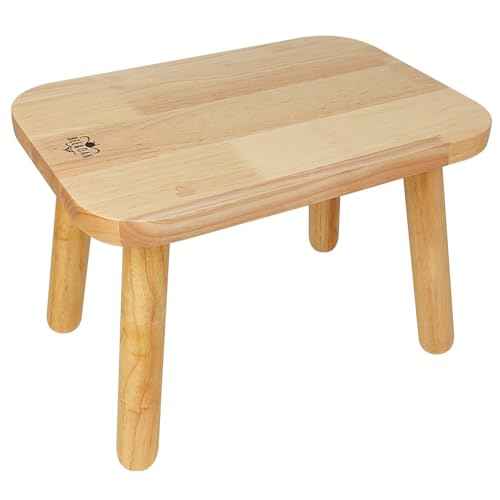 BEE&OAK 13.4 Inch Heavy Duty Wooden Step Stools for Adults - Non Slip, 300 LBS Capacity, Easy Assembly - Ideal Step Stool for High Beds, Kitchen, Bathroom, Office, Garden (Natural)