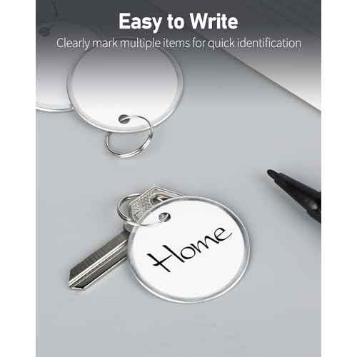 Uniclife 100 Pack Key Tags 1.5 Inch Round Key Chain Tags Writable White Paper Labels with Metal Edges and Split Rings Sturdy Lightweight Key Item Identifiers