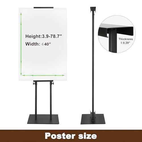 Black Pedestal Poster Sign Stand for Display, Adjustable Height Up to 80 Inchs, Heavy Duty Banner Double Sided Sign Holder for Board & Foam