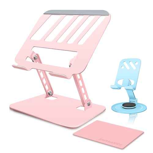Pink Adjustable Laptop Stand for Desk&Rotating Phone Holder Blue,Portable Stand No Need Install,Perfect for Office,Home & Travel Ideal Cell Phone & Laptop Stand Combo