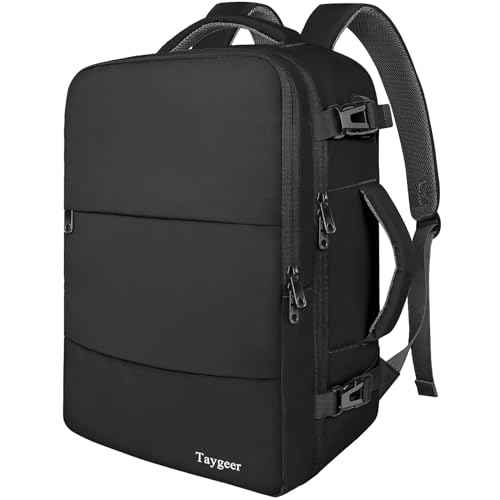 Taygeer Carry on Backpack for Men Women, Airplane Approved Personal Item Backpack Suitcase with Usb Charging Port, Lightweight College 35l Luggage Bag 15.6inch Laptop Mochila Gifts for Business,Black