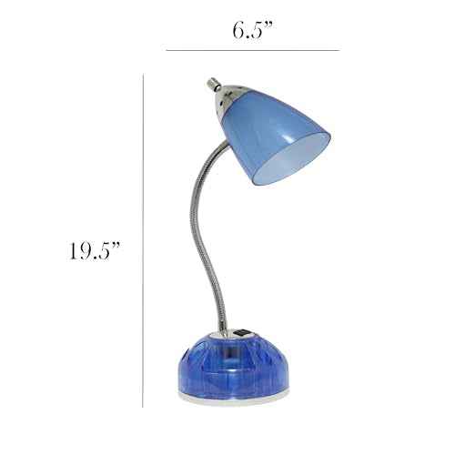 Simple Designs LD1015-CBL-LB 19.5" Flossy Organizer Desk Lamp with Charging Outlet Lazy Susan Base and LED Bulb, Blue