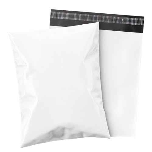 Shop4Mailers 10 x 13 Glossy White Plastic Self Seal Poly Mailer Flat Bags Waterproof Shipping Envelope 1.7 Mil for Apparel, Clothes, Shirts, Books ? Permanent Adhesive Seal (500 Pack)