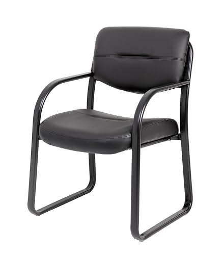BOSS LeatherSled Guest Chair, Modern Black LeatherPlus, Black Frame