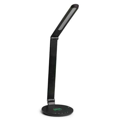 Modern LED Desk Lamp, Dimmable LED Task Light with Touch Control, Adjustable Arm, Bright Desk Light with Wireless Charger & USB Charging Port for Home, Office, Dorm, Black