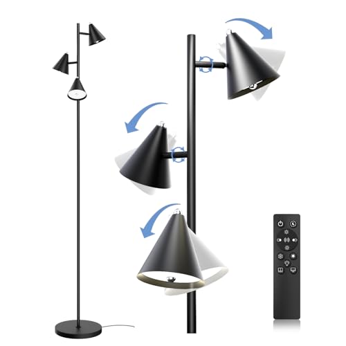 Tree Floor Lamp with Remote, Dimmable 3 Rotatable LED Lights, 5 Color Temperatures, 63" Modern Standing Lamp for Living Room, Bedroom, Office Reading Light