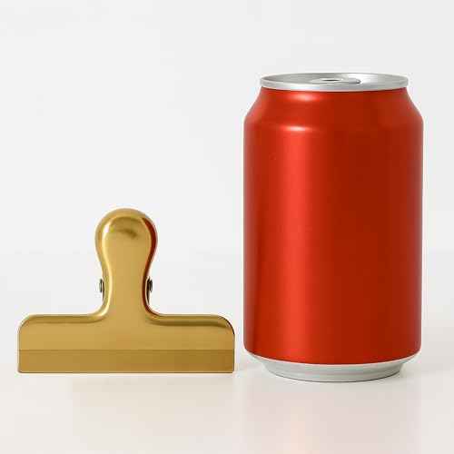 2Pcs Gold Chip Clips, 3 Inch Wide Stainless Steel Brass Notebook T Clip, Heavy Duty Food Bag Clamp, Vintage Retro Hinge File Bill Holder Sealing Air Tight Clips Modern Kitchen Office Accessories