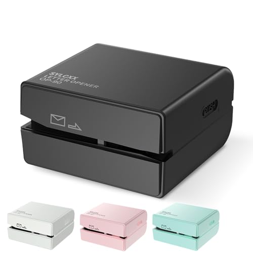 SYLCXX Black Battery Operated Electric Letter Opener - Envelope Slitter & Mail Cutter