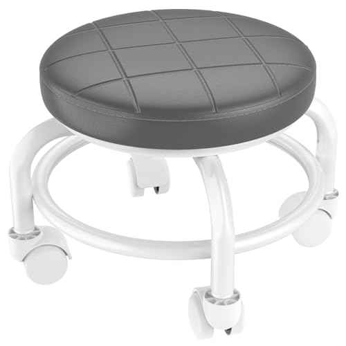 NiHome Universal Wheel Rolling Stool, Low Roller Seat with Reinforced 360¡Æ Swivel Wheels & Thick Metal Frame, 360¡Æ Movement Comfortable Ergonomic Cushion Seating, Quick Two-Step Assembly (Gray)