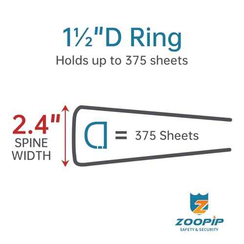 Fireproof 3 Ring Binder with Zipper, 1.5 Inch D Rings Hold up 375 Sheets of 8.5" x 11" (A4), Compatible with Clear Page Protectors, Built-in net and Pen Holder (2 Pcs, Black, 1.5")