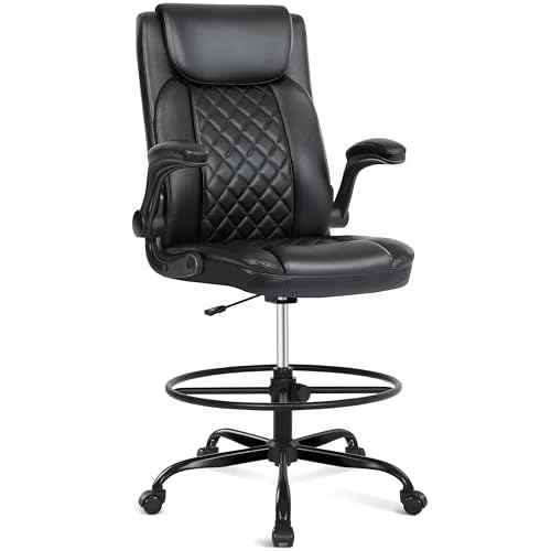 Misolant Drafting Chair, Tall Office Chair for Standing Desk, Standing Chair with Adjustable Height and Flip-up Armrest, Leather Drafting Chair, High Office Chair for Counter Height Desk