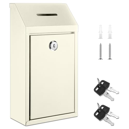 Yaocom Metal Money Box Beige 10.24 x 5.71 x 2.95 Inch No Lid - Outdoor Wall-Mounted Security Lockbox