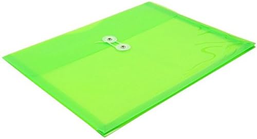 JAM PAPER Plastic Envelopes - Button & String Tie Closure - 9 3/4 x 13 Inches - Assorted Primary Colors - 6 Pack