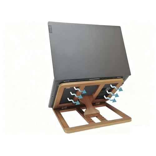 Wooden Laptop Stand for Desk & Wood - Style Laptop Stand, Foldable and Adjustable Ergonomic Notebook, Book, Phone & Tablet Stand, 6 - Gear Angle Adjustment, Cooling for 10-15.6 Inch