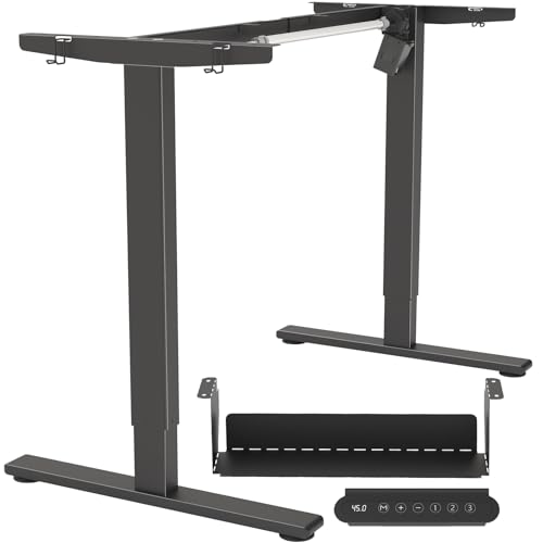 Standing Desk Frame, Stand up Desk Frame Workstation, Electric Adjustable Legs, 3 Memory Height Settings, with Cable Management Tray, 4pcs Headphone Hook
