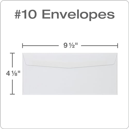 Quality Park #10 Envelopes 4-1/8 x 9-1/2 Inch White Business Mailing Envelopes, No Window, Gummed Closure, 500/Box
