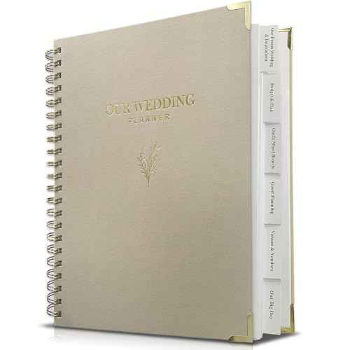 Wedding Planner Book and Organizer for Bride - Elegant Linen Cover Wedding Planning Binder with Checklists,Pockets & Calendars,Perfect Engagement Gifts for Couples(Apricot)
