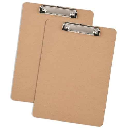 2 Pack Hardboard Office Clipboard, Letter-Size Clipboard with Low Profile Clip, Classic Clip Boards, 9" x 12.5" Wood Clipboards for Office, School, Hospital Supplies, Brown