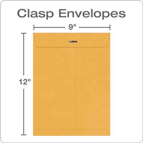 Quality Park 9 x 12 Clasp Envelopes with Deeply Gummed Flaps, Great for Filing, Storing or Mailing Documents, 28 lb Brown Kraft, 100 per Box (QUA37890)
