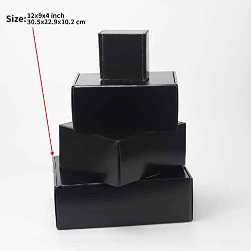 EXYGLO Shipping Cardboard Boxes for Small Business, Packing and Mailing, 12x9x4 - Pack of 20, Black