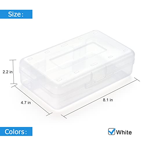 Tamaki White Plastic Pencil Box with Large Capacity, Clear, Stackable, 8.1 x 4.7 inches