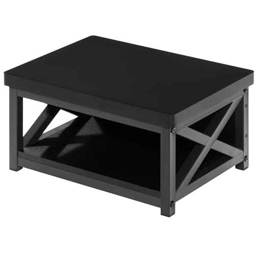 Wooden Step Stool for Adults & Kids with Patented Bottom Shelf ? Anti-Slip Rubber Feet, Heavy-Duty Steel Frame, 500 lbs Capacity ? Small Step Stool for Bed, Bathroom & Kitchen ? Black