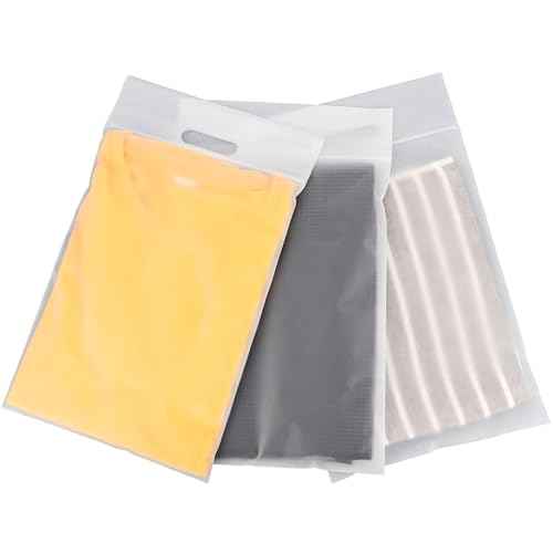 T Shirt Bags for Clothing, 10x13 inch, Pack of 100, Strong & Durable Resealable 3 Mil Thick Packaging Plastic Bags for Business Packing Shipping Travel, Frosted Package Bags, with Handle