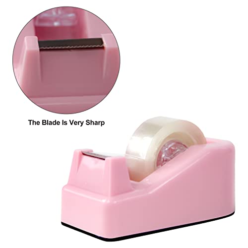 1Pcs Desktop Tape Dispenser with Weighted Nonskid Base, Pink