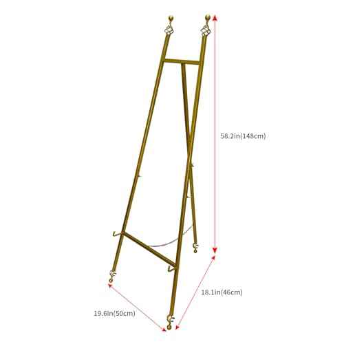 Iron Adjustable Arts & Crafts Easels,Metal Easel Stand with Chain Support for Mirror,58 Inch Floor Easels for Display Wedding Sign(Gold)