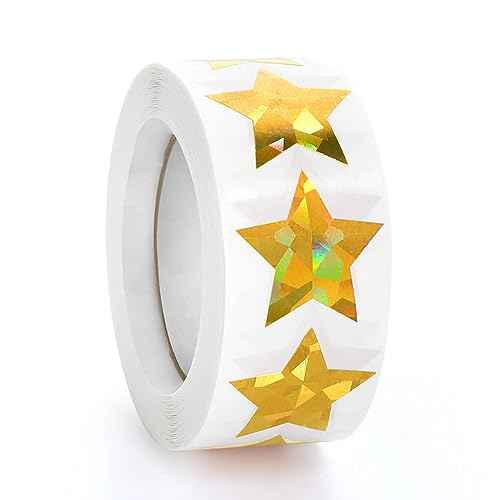 500 PCS Holographic Gold Star Stickers, 1 inch Self Adhesive Metallic Glitter Foil Stickers Sparkly Star Sticker Reward Behavior Chart Labels for Kids Students Teachers Supplies
