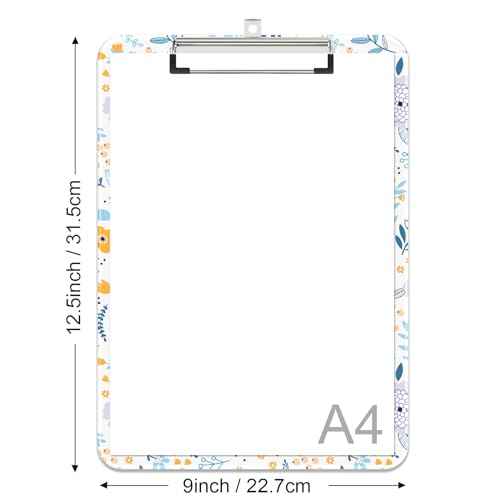 Rimilak Plastic Clipboards with Metal Clip, A4 Letter Size 9 x 12.5 in, Office Decorative for Students Women Men and Kids, Cute Custom Pattern, Purple Flower