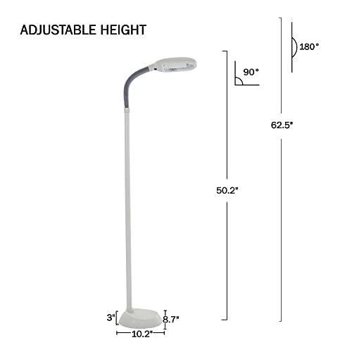 Bedford Home Floor Lamp - Full Spectrum Natural Sunlight Lamp with Bendable Neck - Reading, Craft, Studying, and Esthetician Light (Beige)