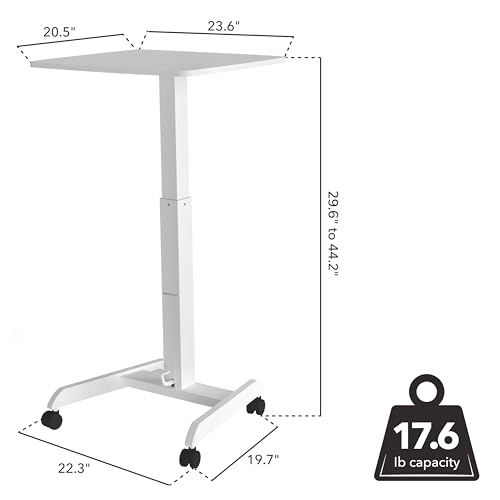 Mount-It! White Adjustable Rolling Laptop Desk – 29.6–44.2" Height, 23.6" x 20.5" Desktop, Mobile Standing Desk