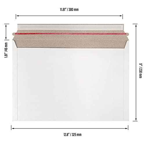 SINJEUN 100 Pack 9x 12 Inch Stay Flat Mailers, 250 gsm Self Seal White Cardboard Envelopes, Stay Flat Envelopes for Files, Photos, Pictures, Papers