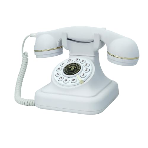 Retro Landline Phones for Home, TelPal White Old Fashion Phone, 1930's Push Button Antique Telephone, Large Button Vintage Corded Telephones, Power Outage Safe, Redial Button, Old Classic Retro Phone