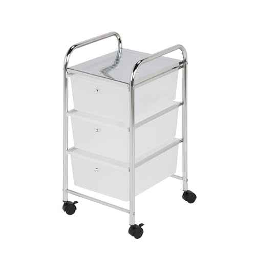 Honey-Can-Do 3-Drawer Plastic Storage Cart on Wheels,Silver